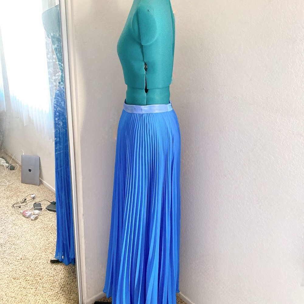Blue Chiffon Pleated Alice + Olivia Maxi Skirt Size 4 - Picture 4 of 7